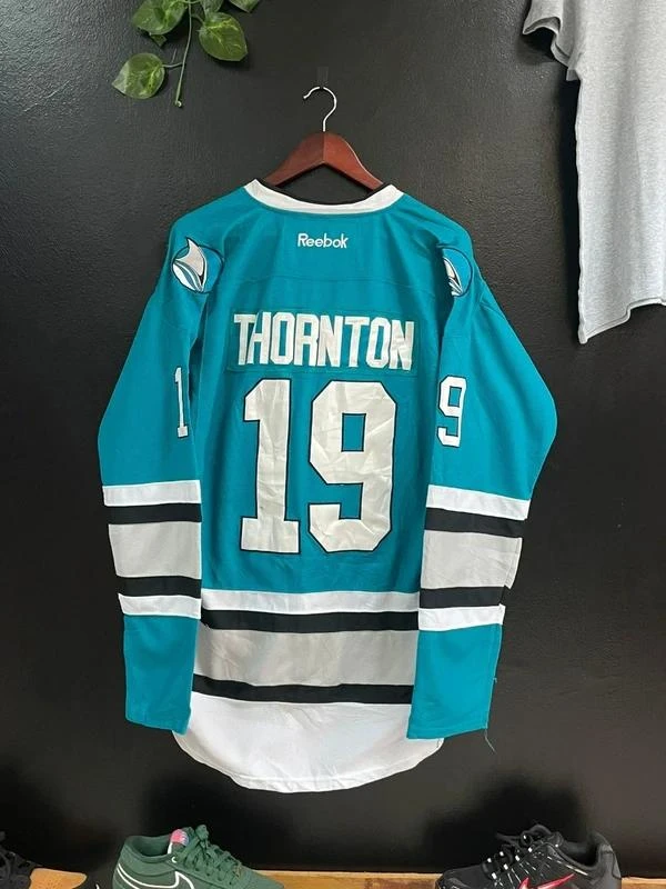 Reebok NHL Hockey Jersey Thornton 19 San Jose Sharks Vintage Blue Blokecore Y2K – photo 13